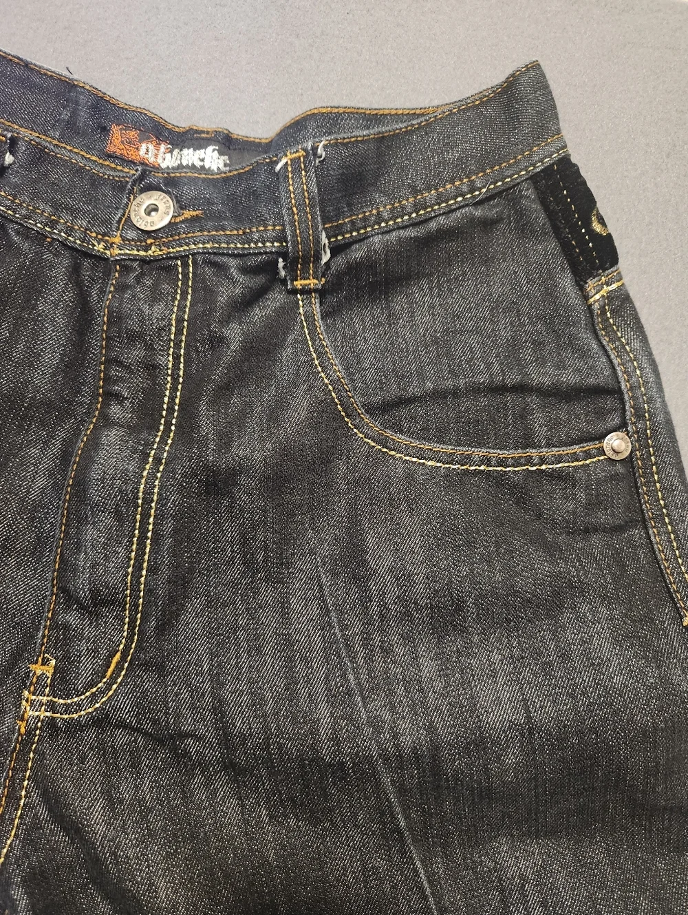 Ablanche Jeans Men Size 34 Black Baggy Y2K Hip Hop Vintage Embroidered